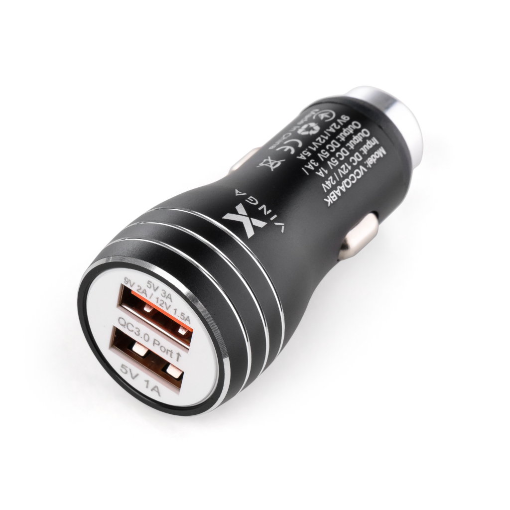 Зарядний пристрій Vinga QC3 Quick Dual USB Car Charger aluminium 18W Max (VCCQAABK) - зображення 1