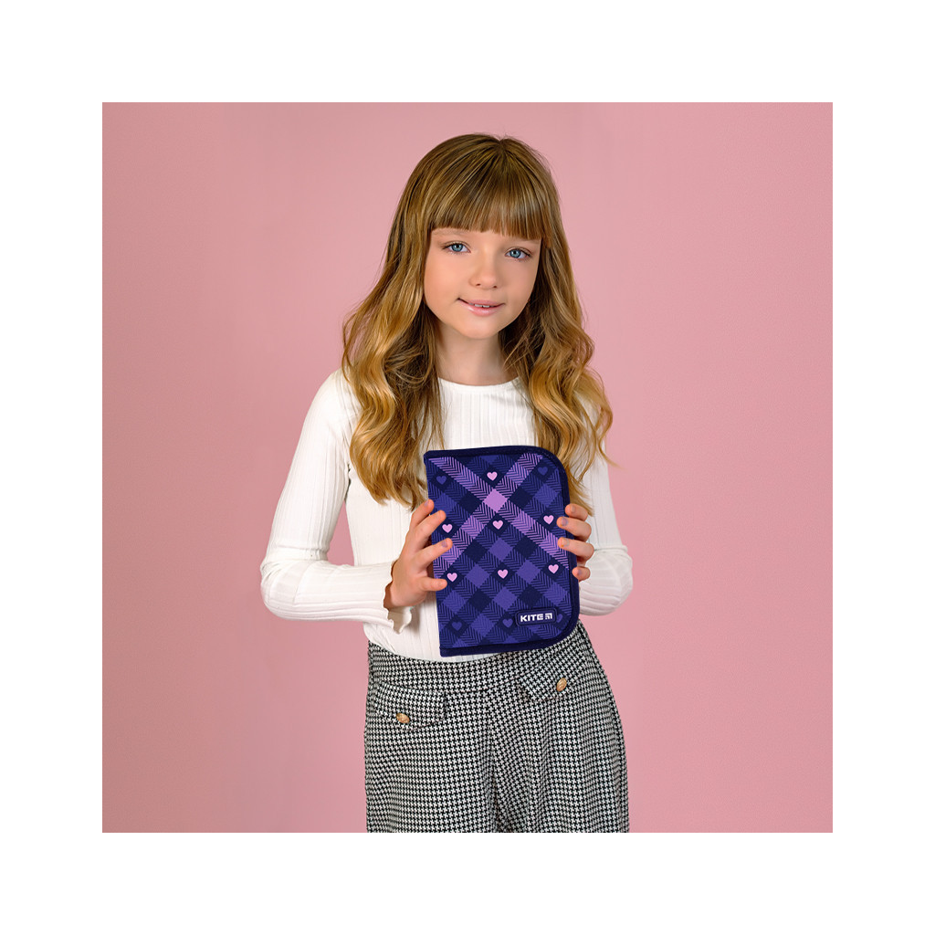 Пенал Kite Check and Hearts 621 відділення, 1 відворот (K24-621-1) - зображення 7