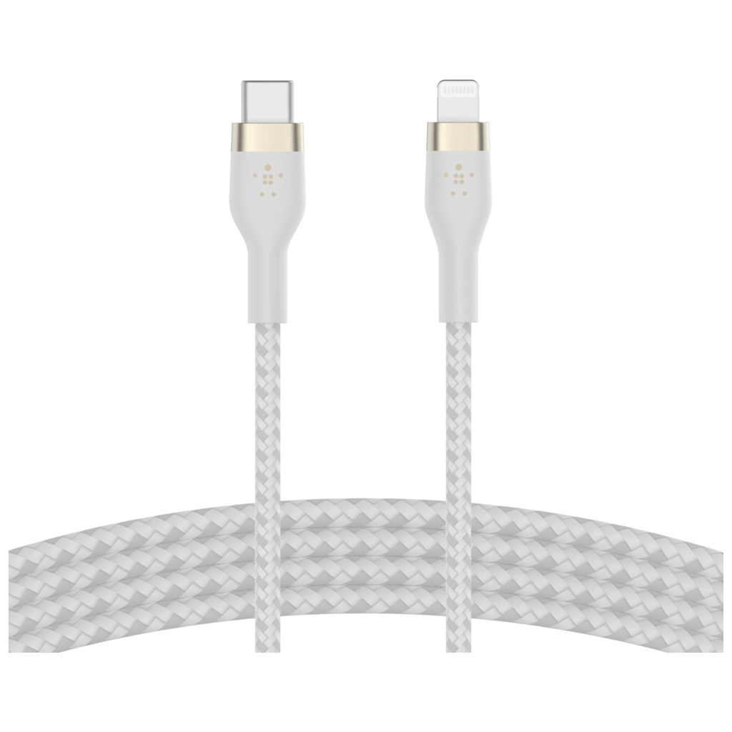 Дата кабель USB-C to Lightning 1.0m BRAIDED SILICONE white Belkin (CAA011BT1MWH) - зображення 1