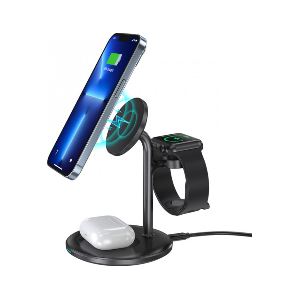 Зарядний пристрій Choetech 15W 3-in-1 Magnetic Wireless Fast Charger black (T585-F-101-CCBK) - зображення 4