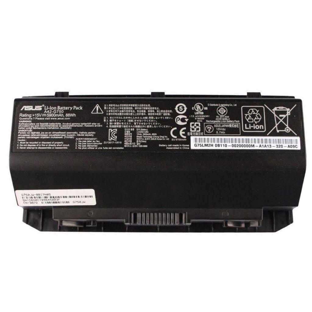Акумулятор до ноутбука ASUS G750 A42-G750, 5900mAh (88Wh), 8cell, 15V, Li-ion, черная, (A47280) - зображення 1