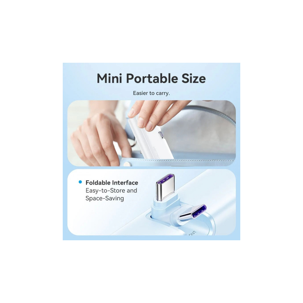 Батарея універсальна VENTION 4800mAh 22,5W PD, USB-C In/Out, LED display, with built-in USB-C cable Black (FHQB0) - picture 3