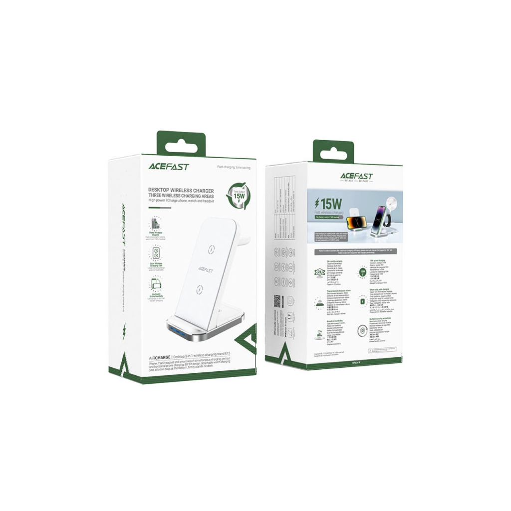 Зарядний пристрій Acefast E15 Wireless QI 3in1 15W Black (6974316281986) - зображення 4