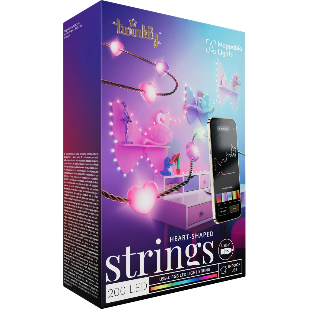 Гірлянда Twinkly Smart LED, Strings USB 200 Heart-shaped RGB LEDs, Green Wire, USB-C 12м (TWKH200RGB-G) - зображення 2