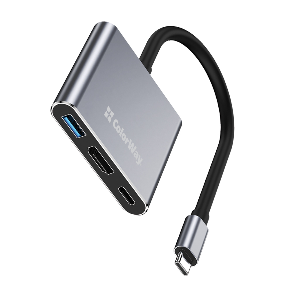 Концентратор ColorWay USB-C 3-in-1 USB 3.0 + HDMI 4K + USB-C PD100W (CW-HUB08) - изображение 1