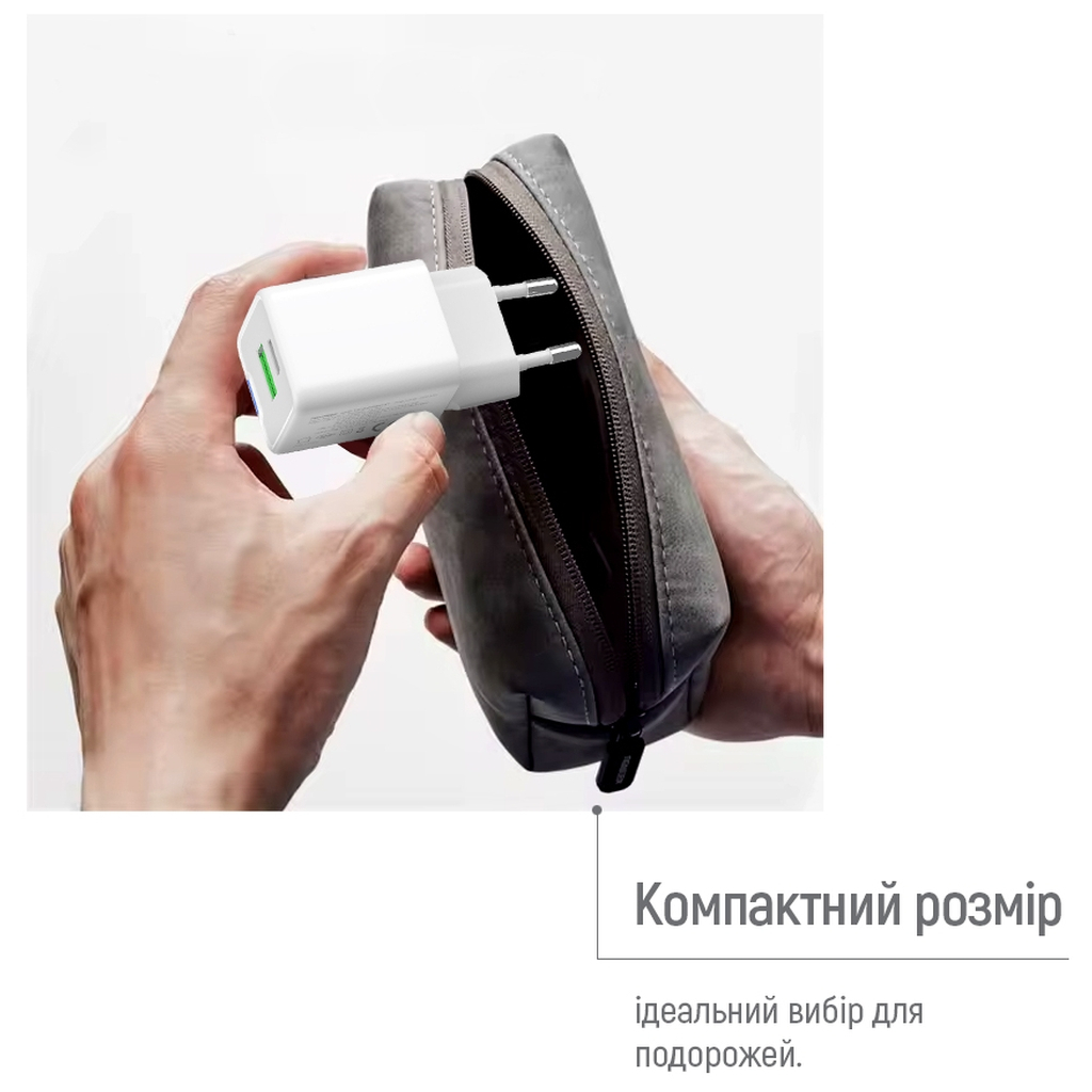 Зарядний пристрій ColorWay C101A GaN Mini 20W PD PPS USB-C + USB-A QC4.0 + cable USB-C to USB-C black (CW-CHS062PDC-WT) - изображение 11