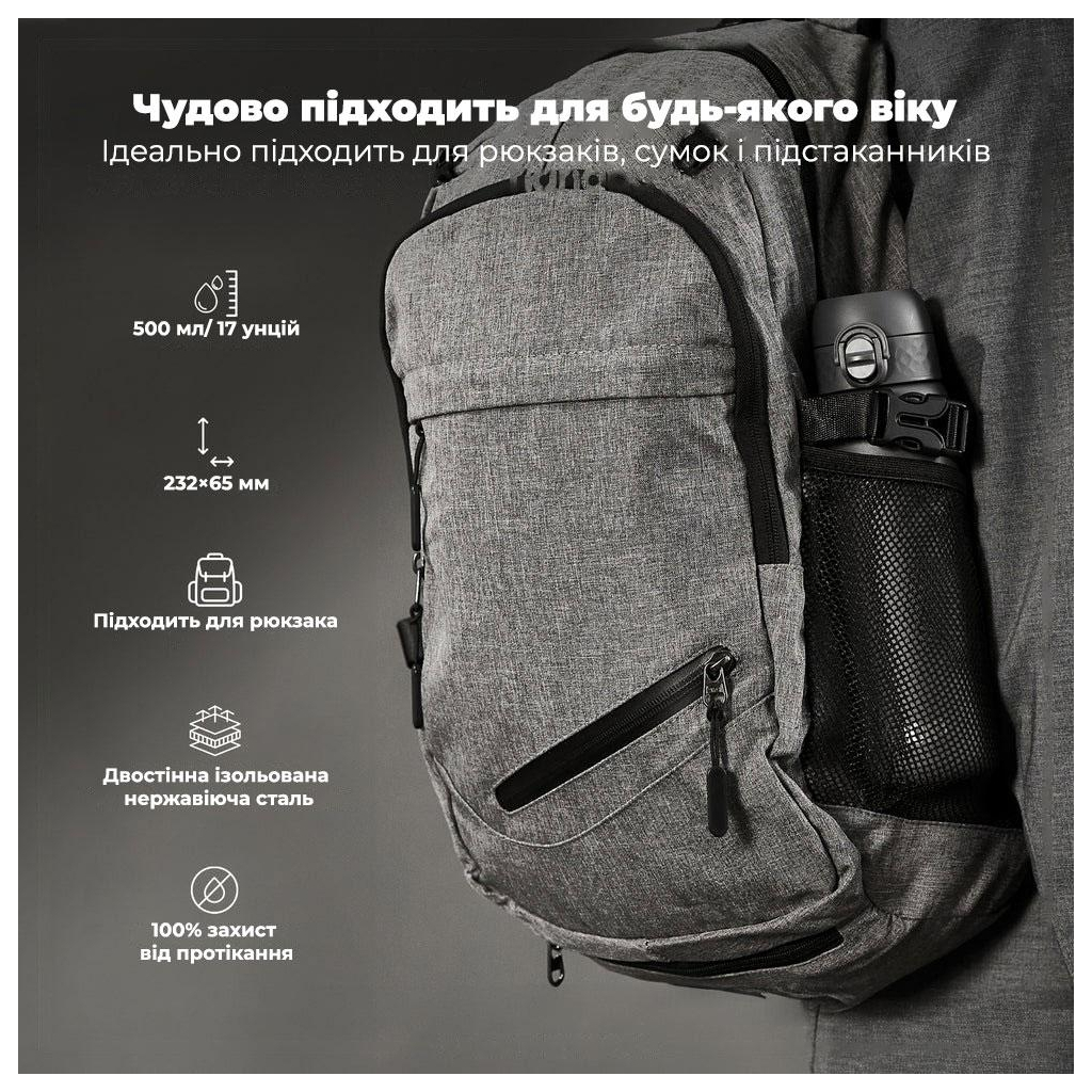 Пляшка для води ION8 OneTouch Vacuum Insulated 500 мл Grey (I8TS500GRY) - зображення 5