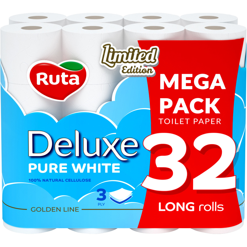 Туалетний папір Ruta Pure White Deluxe 3 шари 160 відривів 32 рулони (4820202896135) - зображення 1