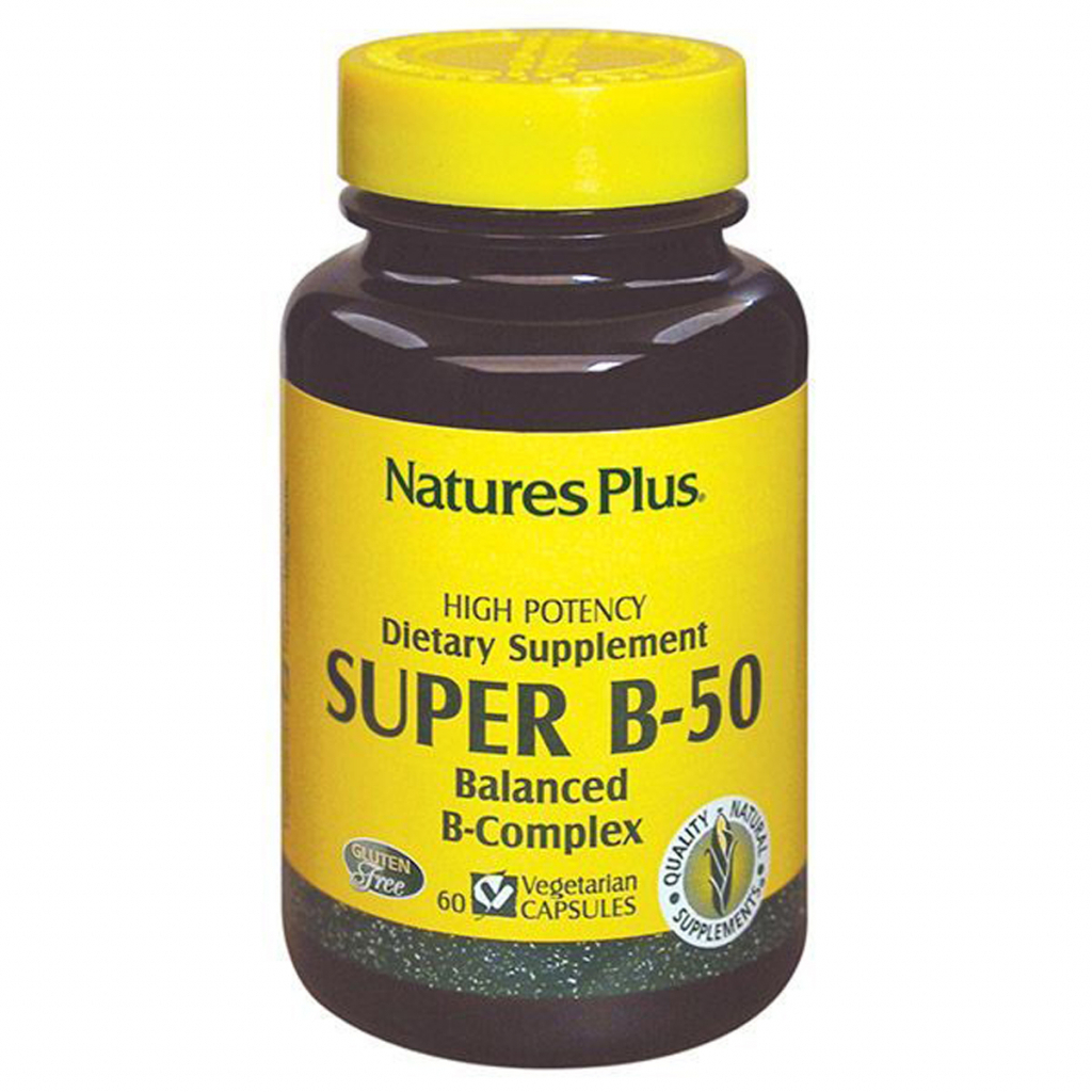 Вітамін Natures Plus Супер В-Комплекс, В-50, Nature's Plus, 60 вегетаріанських ка (NTP1310) - зображення 1
