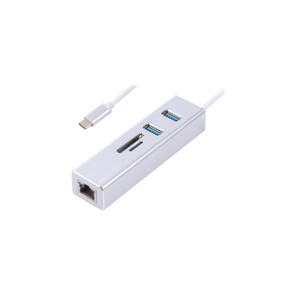 Концентратор Maxxter USB to Gigabit Ethernet, 2 Ports USB 3.0 + microSD/TF card r (NECH-2P-SD-01) - зображення 1