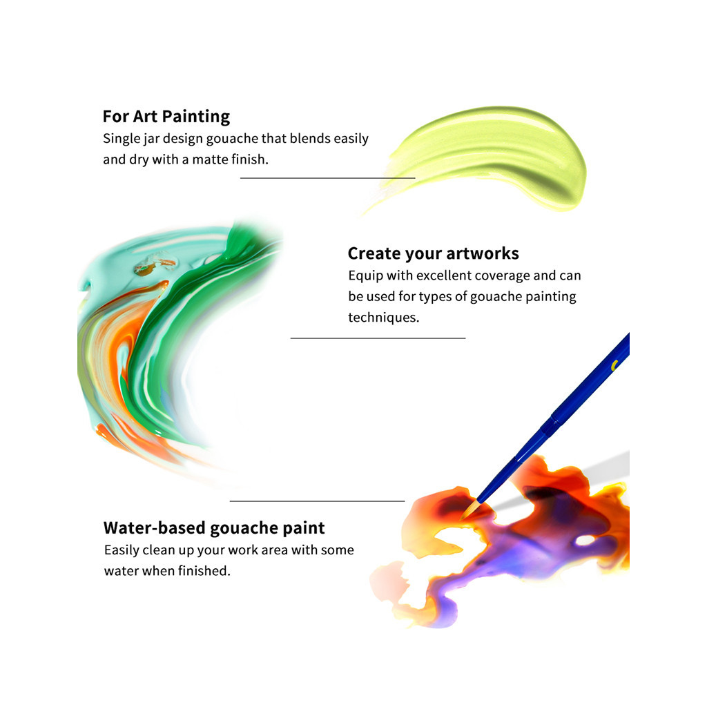 Гуашеві фарби Arrtx 9B, 9 кольорів (LC302925) - изображение 4