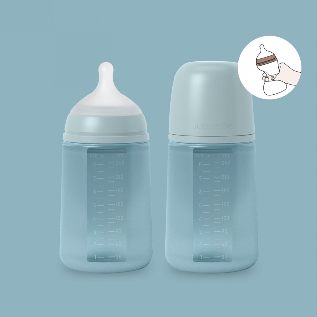 Пляшечка для годування Suavinex Colour Essence силіконова, повільний потік, 240 мл, блакитна (308071) - зображення 4