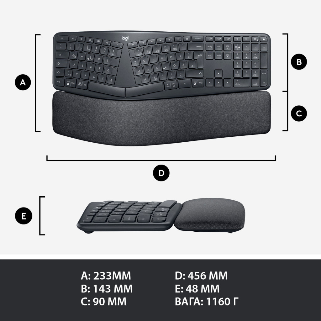 Клавіатура Logitech ERGO K860 Bluetooth/Wireless UA Black (920-010108) - зображення 12