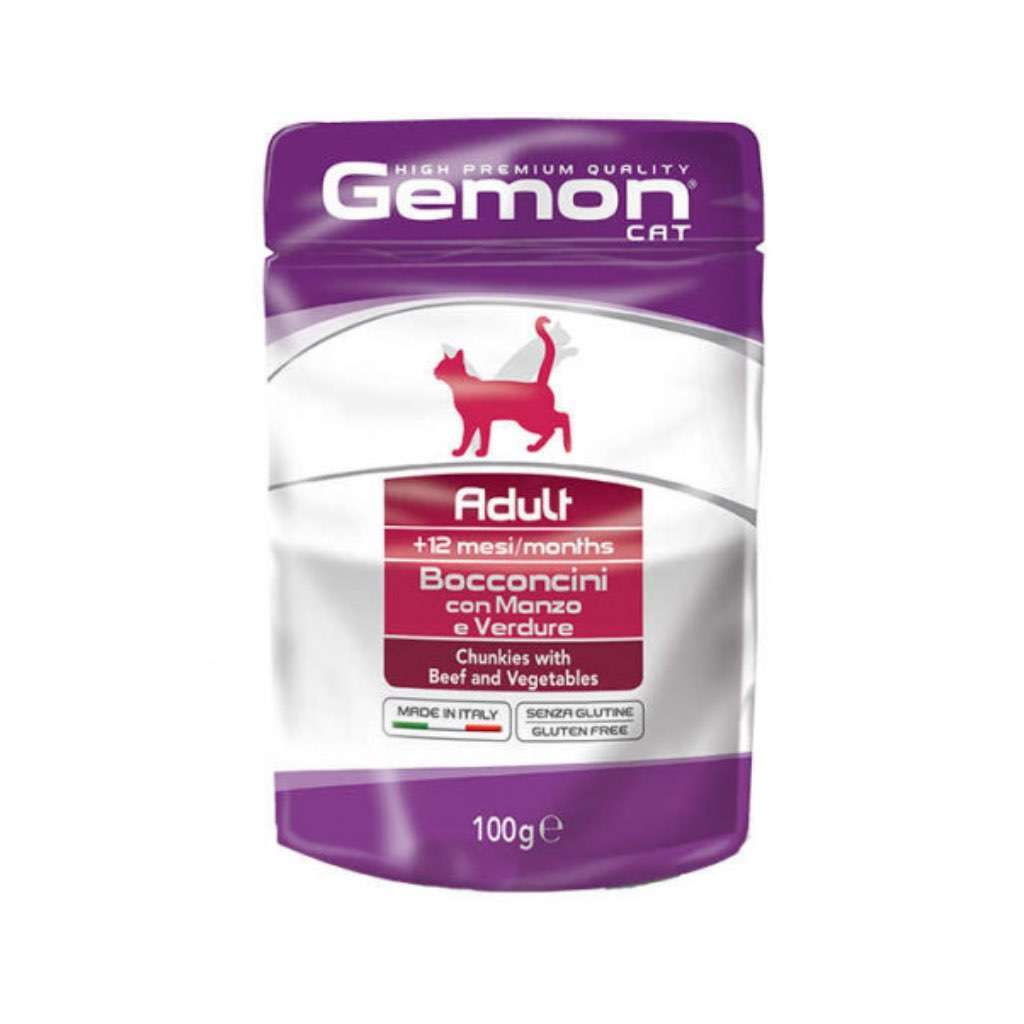 Вологий корм для кішок Gemon Cat Wet Adult яловичина з овочами 100 г (8009470300919) - зображення 1