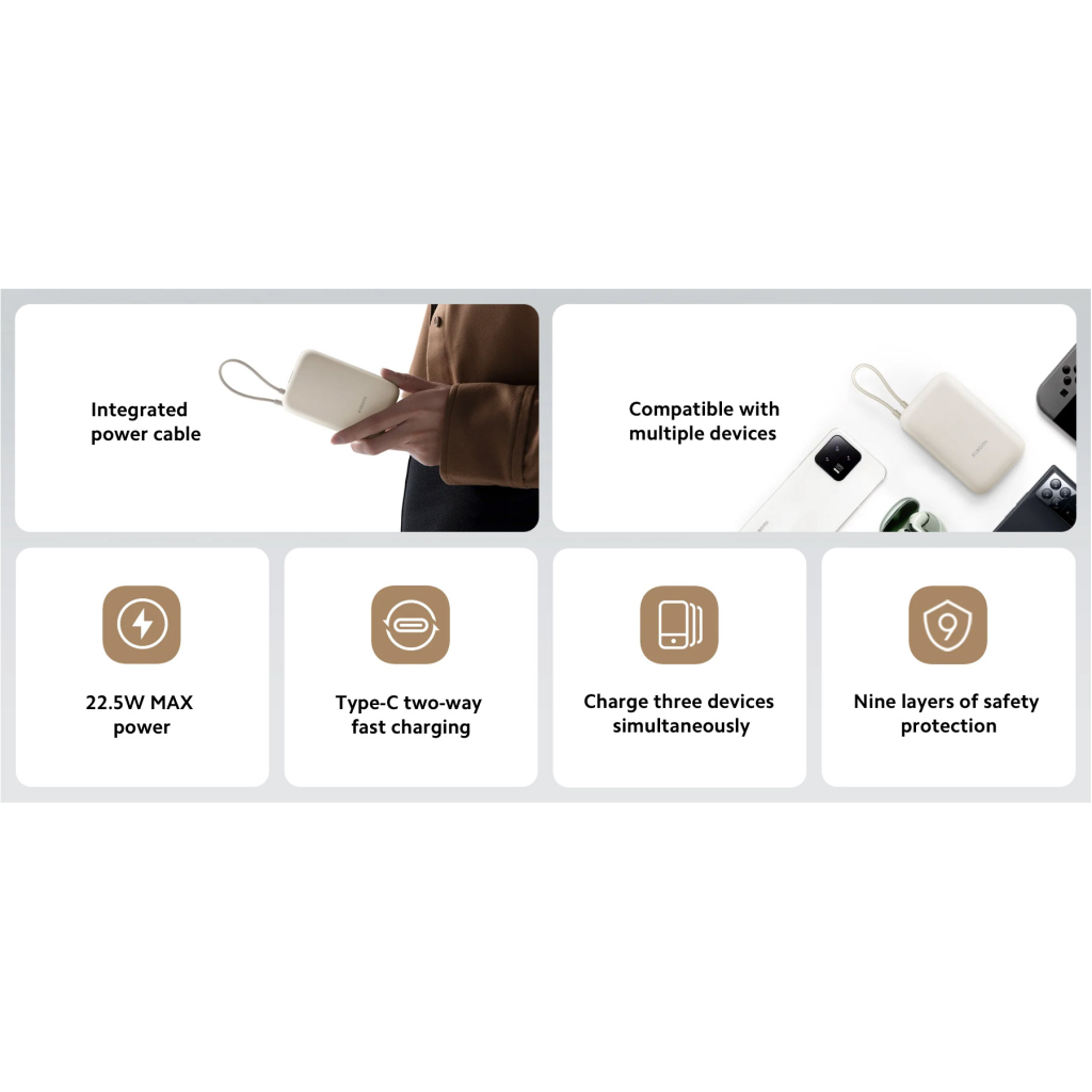 Батарея універсальна Xiaomi 10000mAh 22.5W, Integrated Cable, beige (BHR9072GL) - зображення 7
