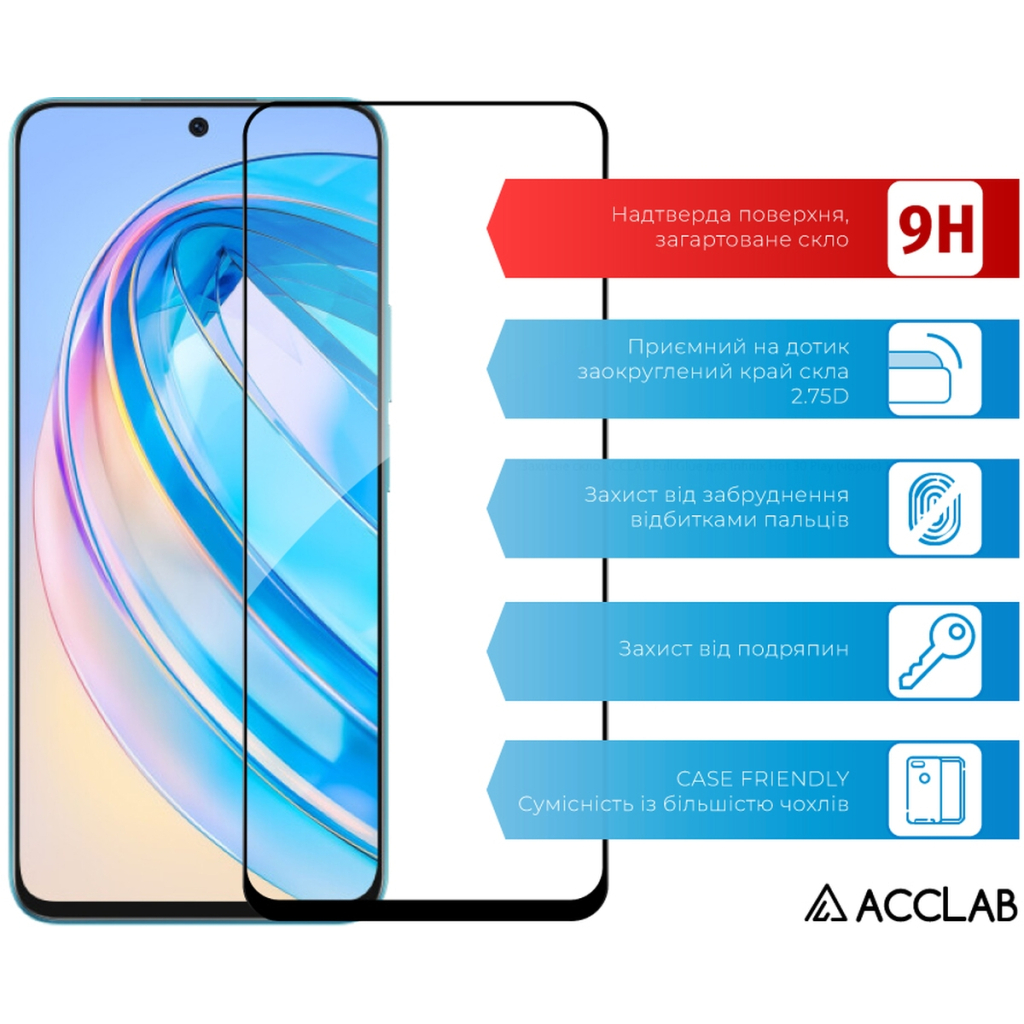 Скло захисне ACCLAB Full Glue Honor X8A Black (1283126591204) - зображення 3