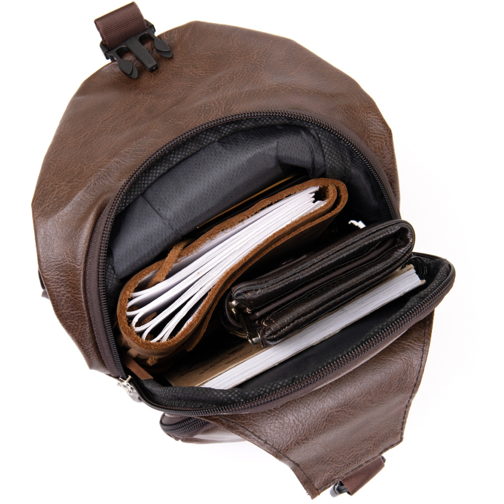 Сумка Vintage Крос боді з емблемою зі шкірозамінника Коричнева (20569) - зображення 3