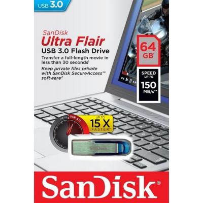 USB флеш накопичувач SanDisk 64GB Ultra Flair Blue USB 3.0 (SDCZ73-064G-G46B) - зображення 6