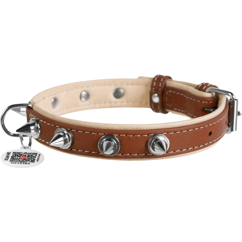 Нашийник для тварин WAUDOG Soft з QR паспортом з шипами Ш 20 мм Д 30-39 см коричневий (7193) - зображення 2