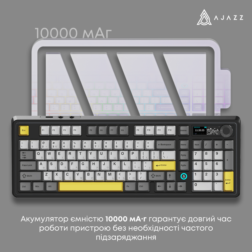 Клавіатура Ajazz AK980 V2 Gift Switch V2 Wireless/Bluetooth/USB UA Black/Grey/Yellow (AK980-V2-G-BGY) - изображение 12