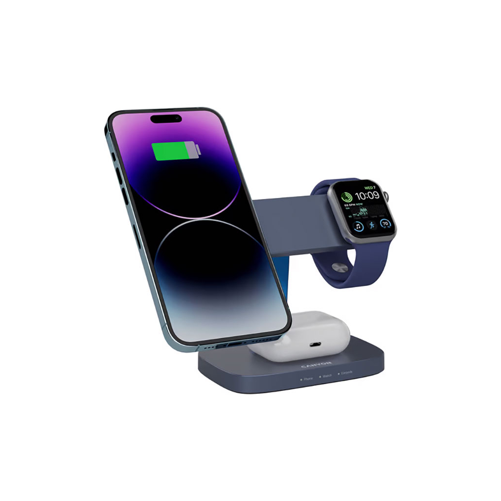 Зарядний пристрій Canyon wireless charger HEXAGON WCS-310 3in1 DarkGrey/Blue (CNS-WCS310DGBL) - зображення 7