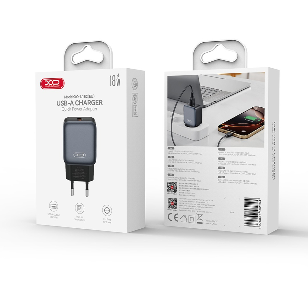Зарядний пристрій XO USB QC3.0 18W black (L152_Black) - зображення 4
