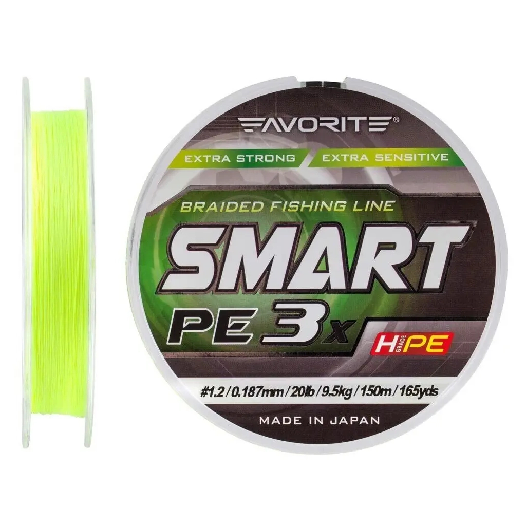Шнур Favorite Smart PE 3x 150м 1.2/0.187mm 20lb/9.5kg Fl.Yellow (1693.10.59) - зображення 2