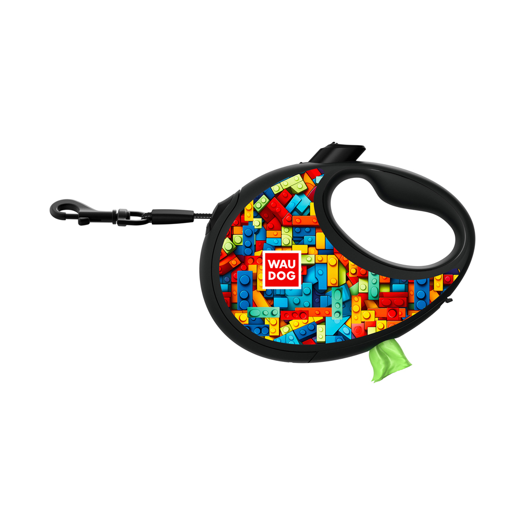 Повідець для собак WAUDOG R-leash з контейнером для пакетів "Блоки", світловідбивна стрічка, S (255-4056) - изображение 2