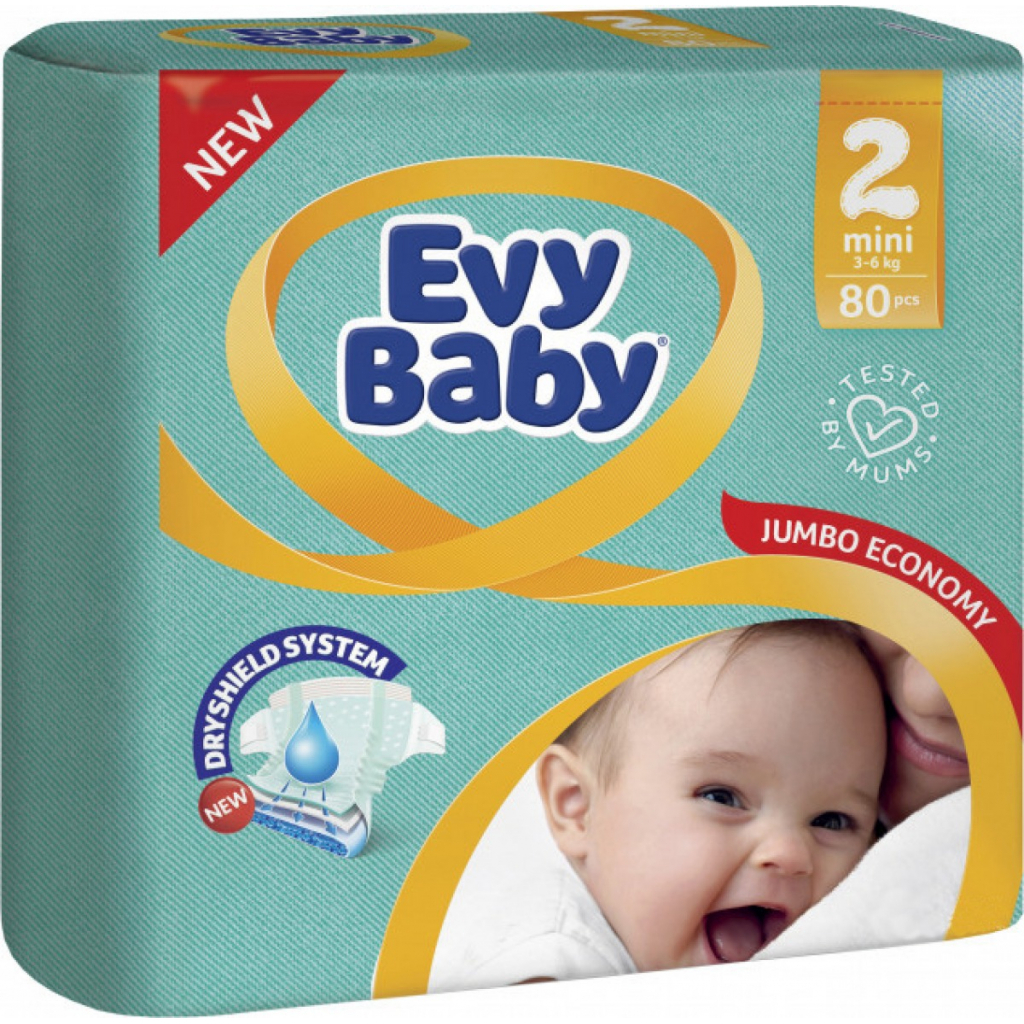 Підгузки Evy Baby Mini Розмір 2 (3-6 кг) 80 шт. (8690506458812) - зображення 1