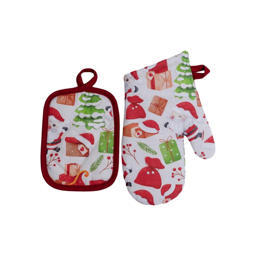 Кухонна прихватка Прованс набір рукавичка та прихватка Санта на білому (035793) - зображення 1