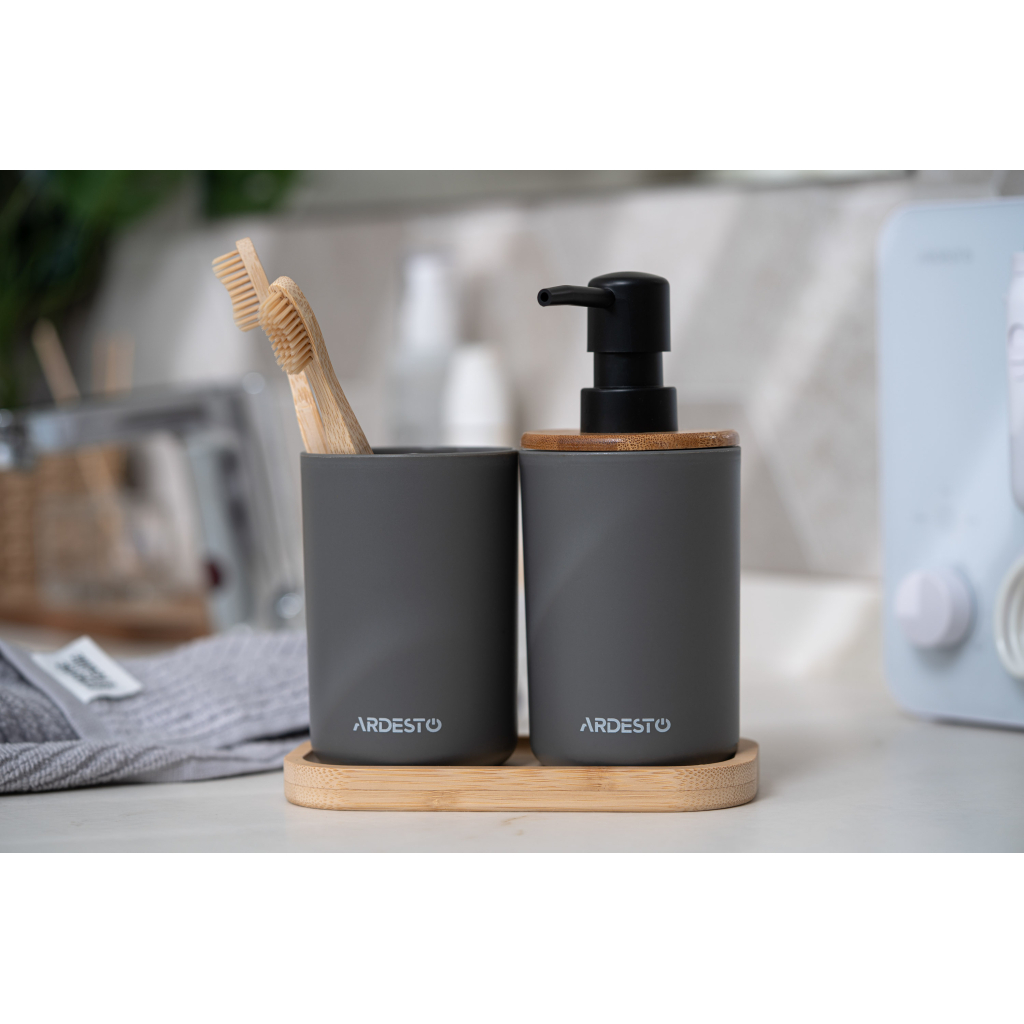 Набір для ванної кімнати Ardesto Minimalism 3 предмети Темно-сірий 360 мл (ARHB3110GB) - зображення 4