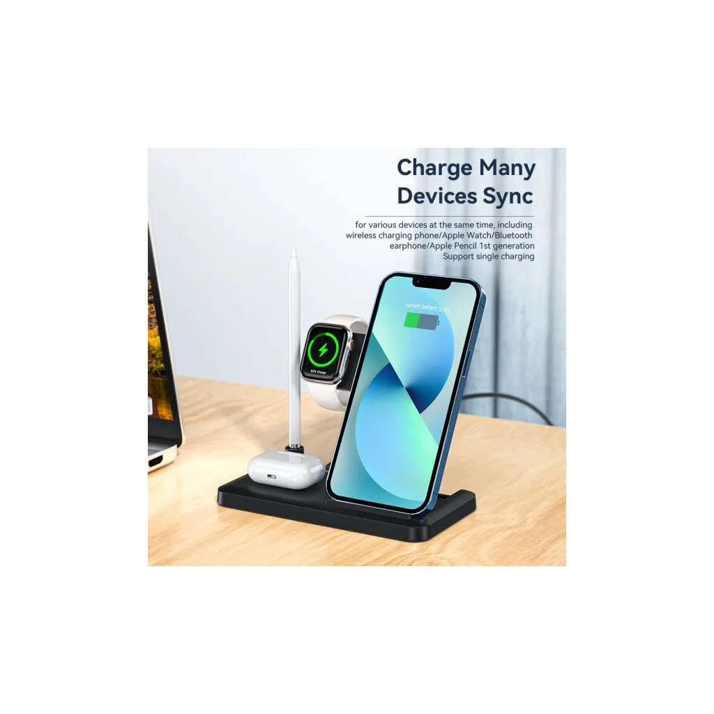 Зарядний пристрій Essager 4-in-1 wireless charger 15W foldable desktop black (EWXZM-JC01-Z) - зображення 6