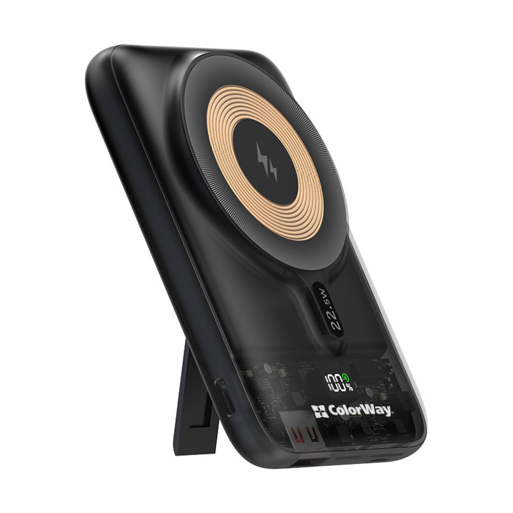 Батарея універсальна ColorWay 10 000 mAh 15W MagSafe (USB QC3.0 + USB-C PD 22.5W) (CW-PB100LPA3BK-WPDD) - зображення 3