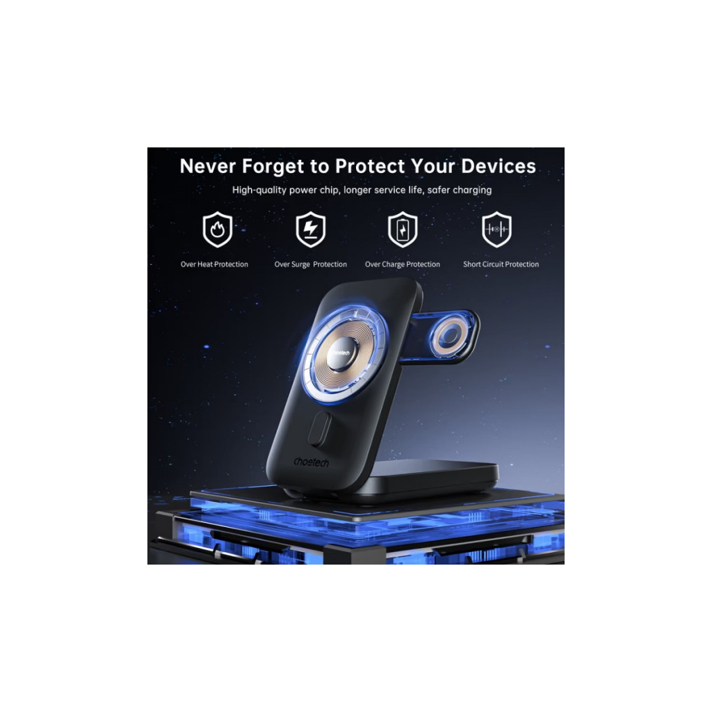 Батарея універсальна Choetech Magnetic Wireless 10000mAh 20W, PD, Qi-2 15W, USB-C, Lightning, Apple Watch charger (B750-CCBK) - зображення 3