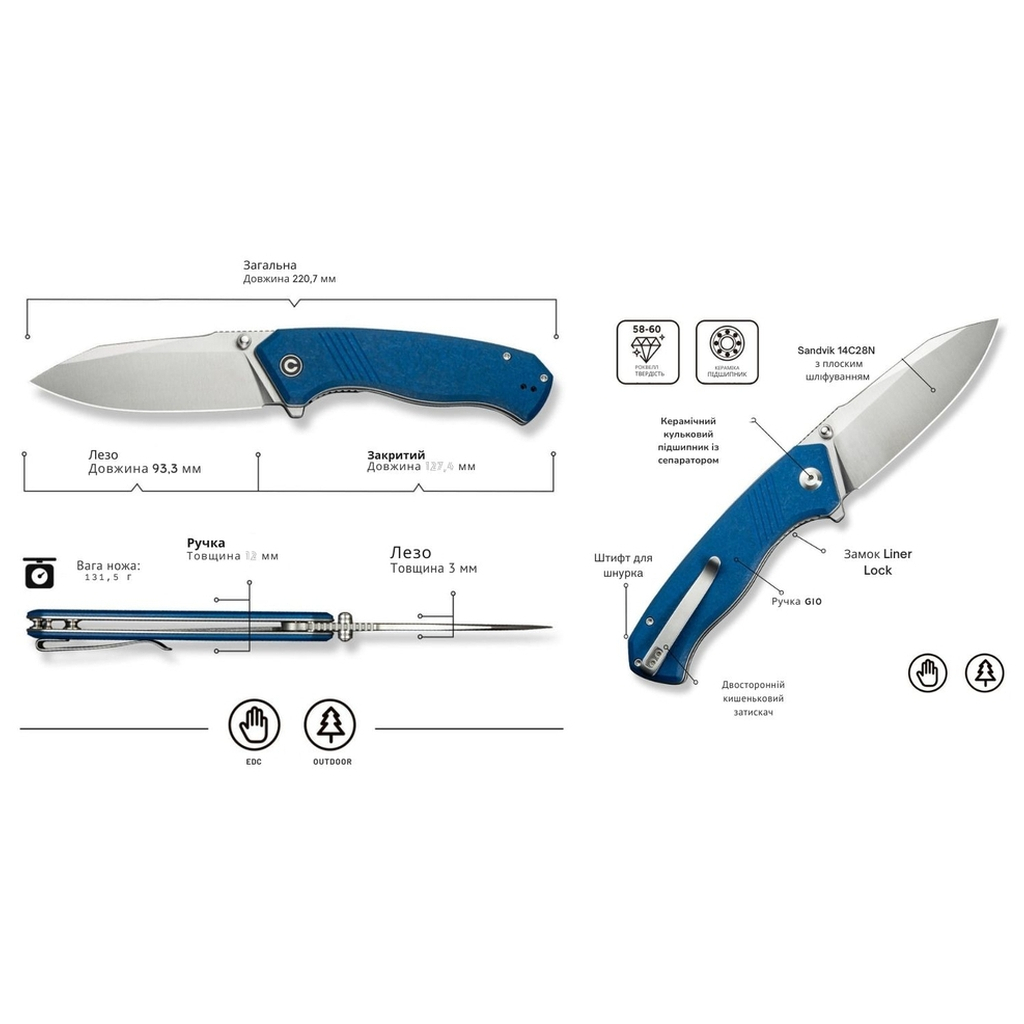 Ніж Civivi Placoid, Blue G10, Satin (C23079-2) - зображення 10