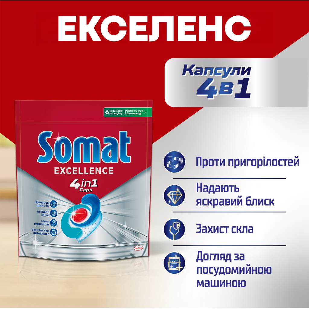 Таблетки для посудомийних машин Somat Excellence 88 шт. (9000101831559) - изображение 2