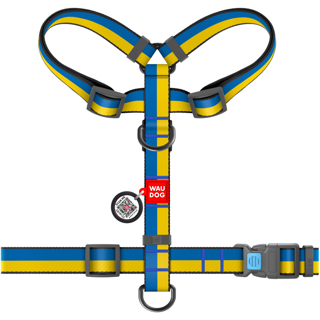 Шлея для собак WAUDOG Nylon з QR паспортом анатомічна H-подібна "Colors of freedom" L (5160-4020) - зображення 2