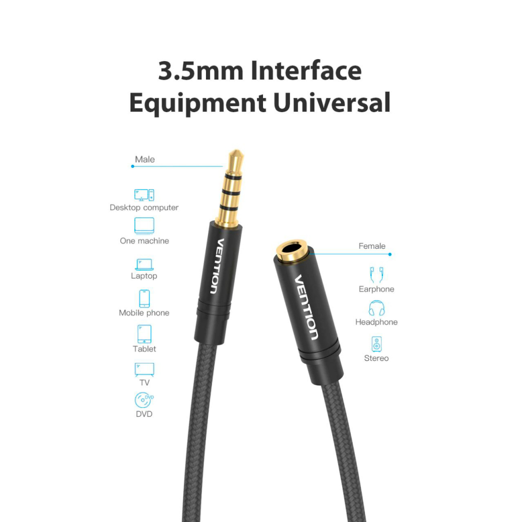 Кабель мультимедійний 3.5mm M to 3.5mm F 1.0m black Vention (BHBBF) - изображение 11