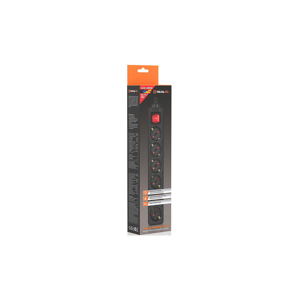 Мережевий фільтр живлення REAL-EL RS-6 Protect M 3m, black (EL122300034) - зображення 11
