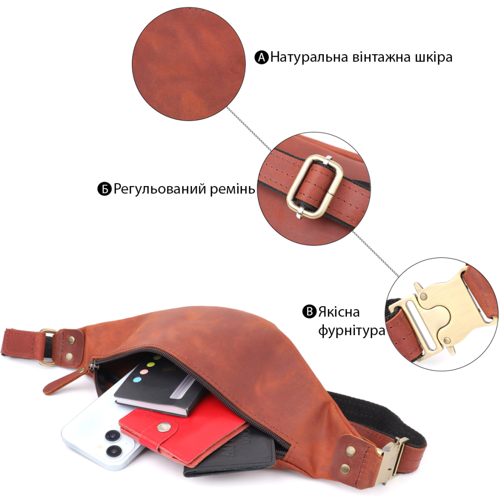 Сумка Shvigel З натуральної шкіри Руда (23131) - зображення 4