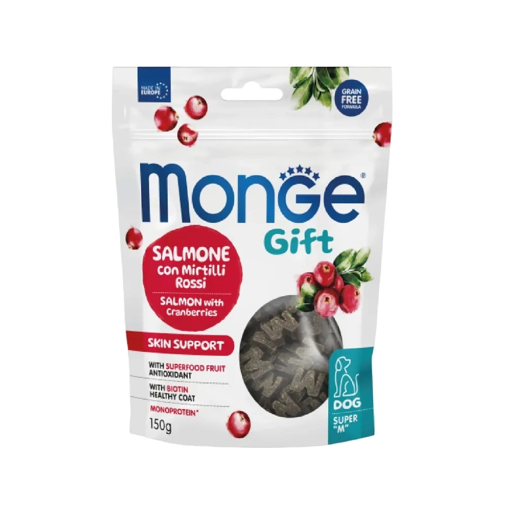 Ласощі для собак Monge Gift Dog Skin support лосось з журавлиною 150 г (8009470085731) - зображення 1