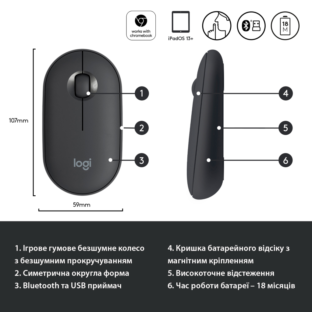 Мишка Logitech M350 Wireless Graphite (910-005718) - зображення 6