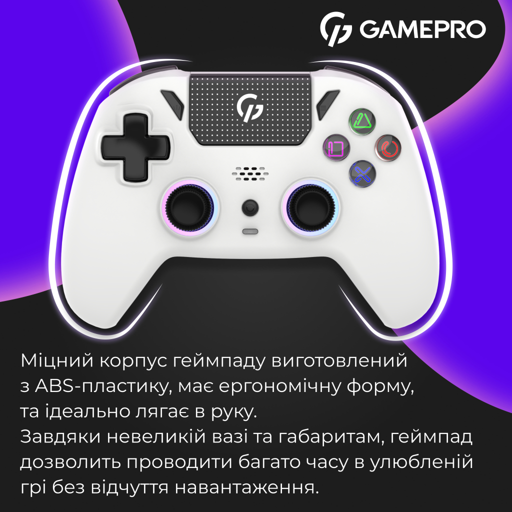 Геймпад GamePro із зарядною станцією 2.4G/BT 5.1/USB (Switch/PC/PS/iOS/Android) RGB White (GPS20W) - зображення 18