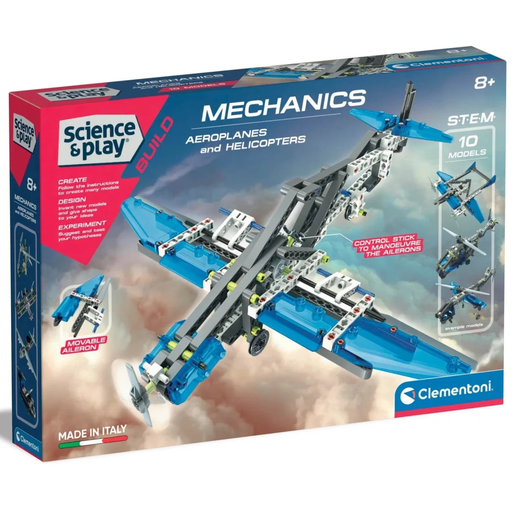 Конструктор Clementoni 10 в 1 Aeroplanes & Helicopters, серія Science & Play, 200 деталей (75028) - зображення 1