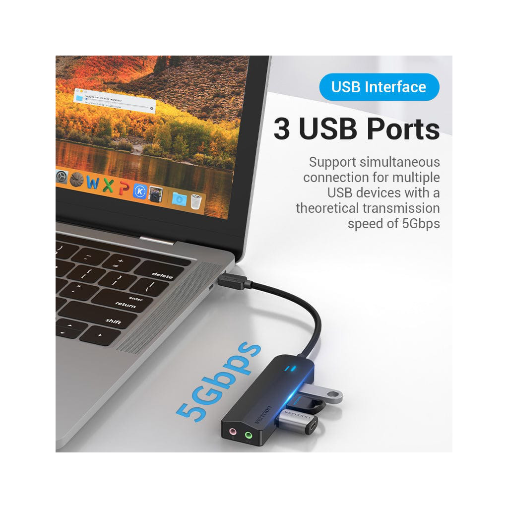 Концентратор Vention USB 3.1 Type-C to 3xUSB 3.0+MicroUSB+3.5mm Sound Adapter black (TGQBB) - зображення 4