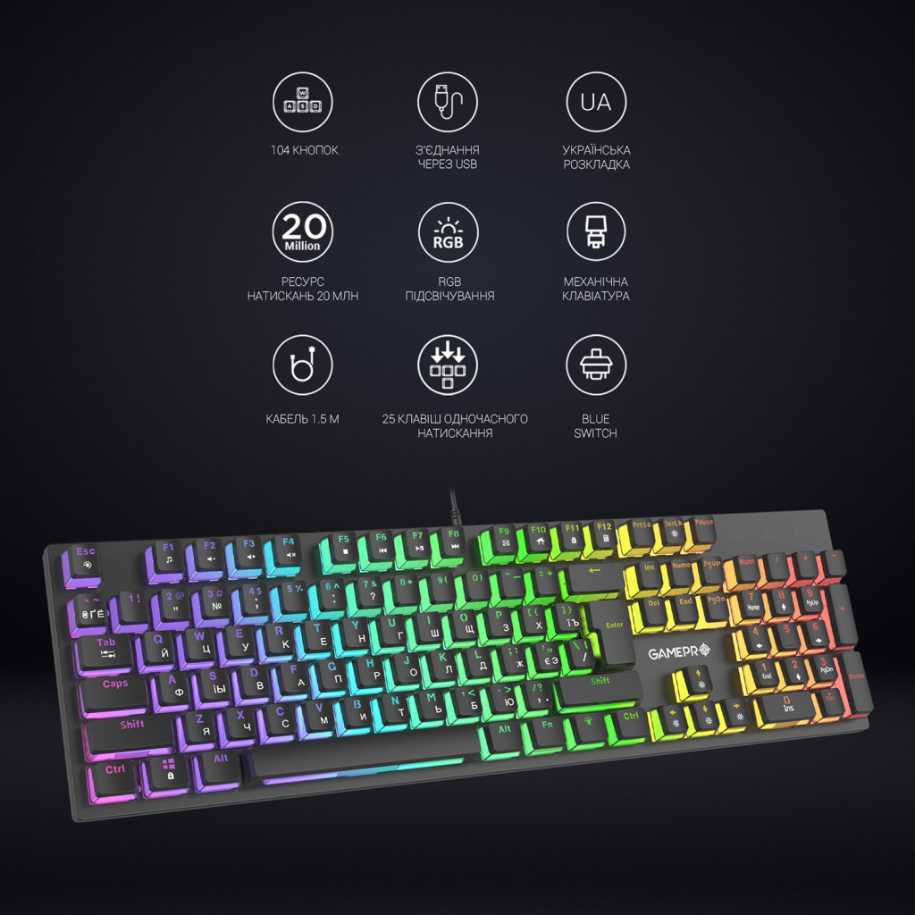 Клавіатура GamePro MK85R Red Switch RGB USB Black (MK85R) - зображення 11