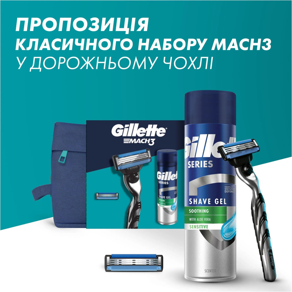 Набір косметики Gillette Бритва Mach3 з 2 змінними картриджами + Гель для гоління Series 200 мл + Косметичка (8700216075251) - зображення 11
