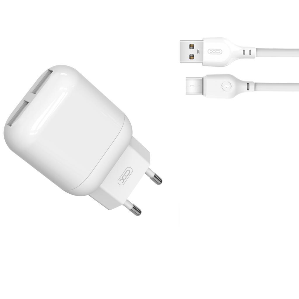 Зарядний пристрій XO 2xUSB 2.4A + cable USB to USB-C white (L78-TC-WH) - зображення 1