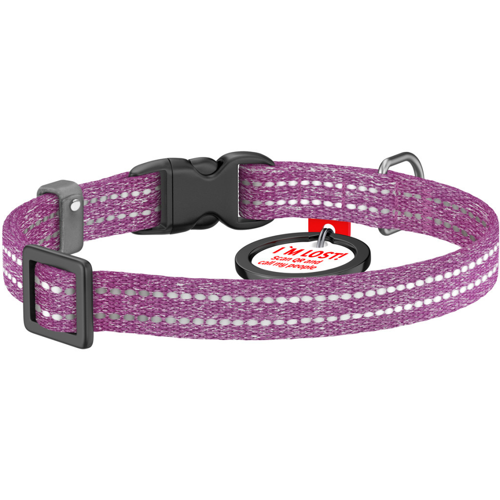 Нашийник для тварин WAUDOG Re-cotton з QR паспортом для котів та дрібних порід собак XS фіолетовий (16409) - зображення 2