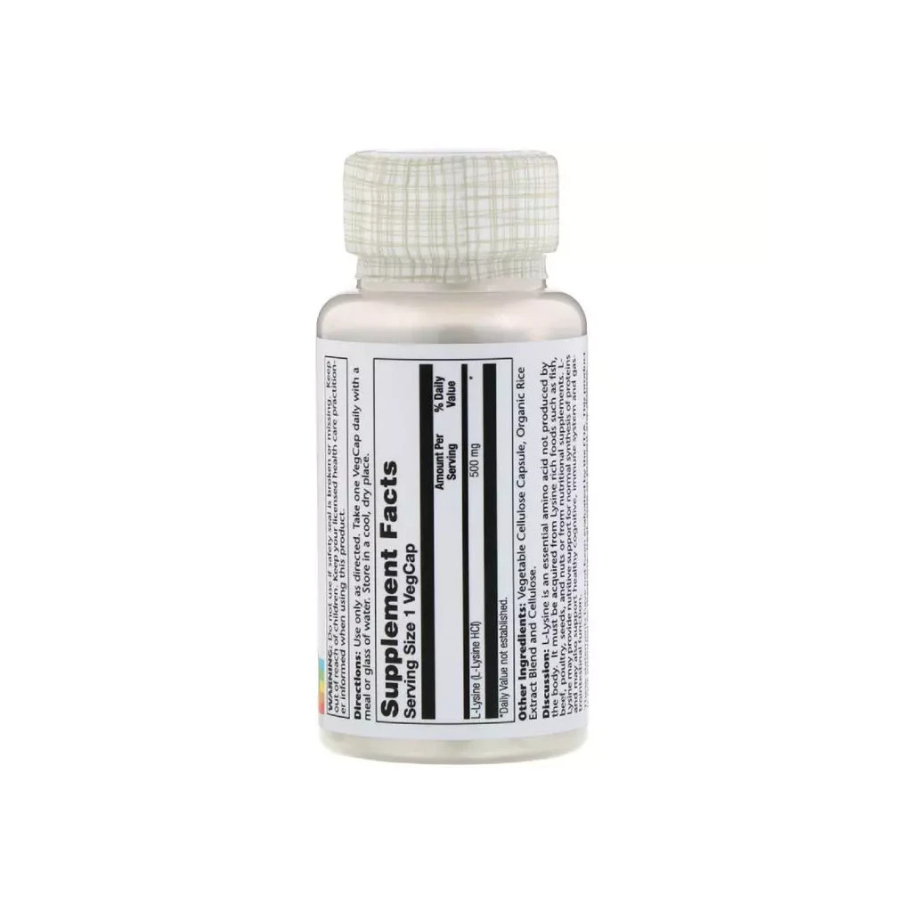 Амінокислота Solaray L-Лізин, L-Lysine, 500 мг, 60 капсул (SOR-04940) - зображення 2